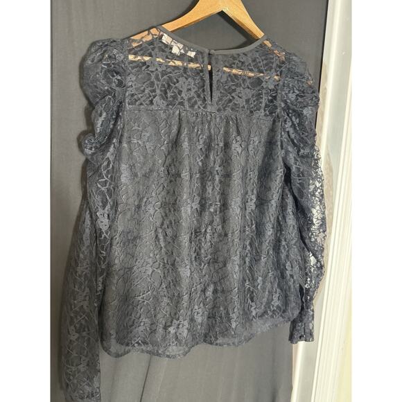 LOFT Lace Blouse Mock Neck Long Sleeve Top Black Size‎ M Whimsigoth Fairy - Picture 7 of 9
